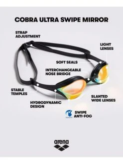 Arena Cobra Ultra Swipe Mirror Goggles - Yellow & Black -Outlet Swim Goggles Pro Store arena cobra ultra swipe mirror goggles yellow black 002507 350 20