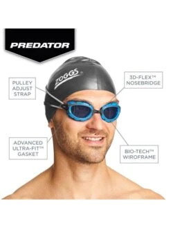 Zoggs Predator Goggles Small Fit - Smoke/Blue/Black -Outlet Swim Goggles Pro Store zoggs predator smoked goggles small fit blue black 335862 9