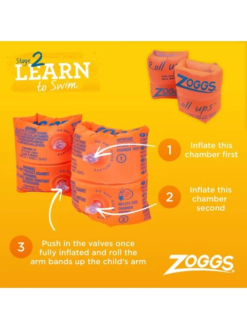 Zoggs Roll Ups Arm Bands - Orange 4 Zoggs Roll Ups Arm Bands - Orange - Image 2